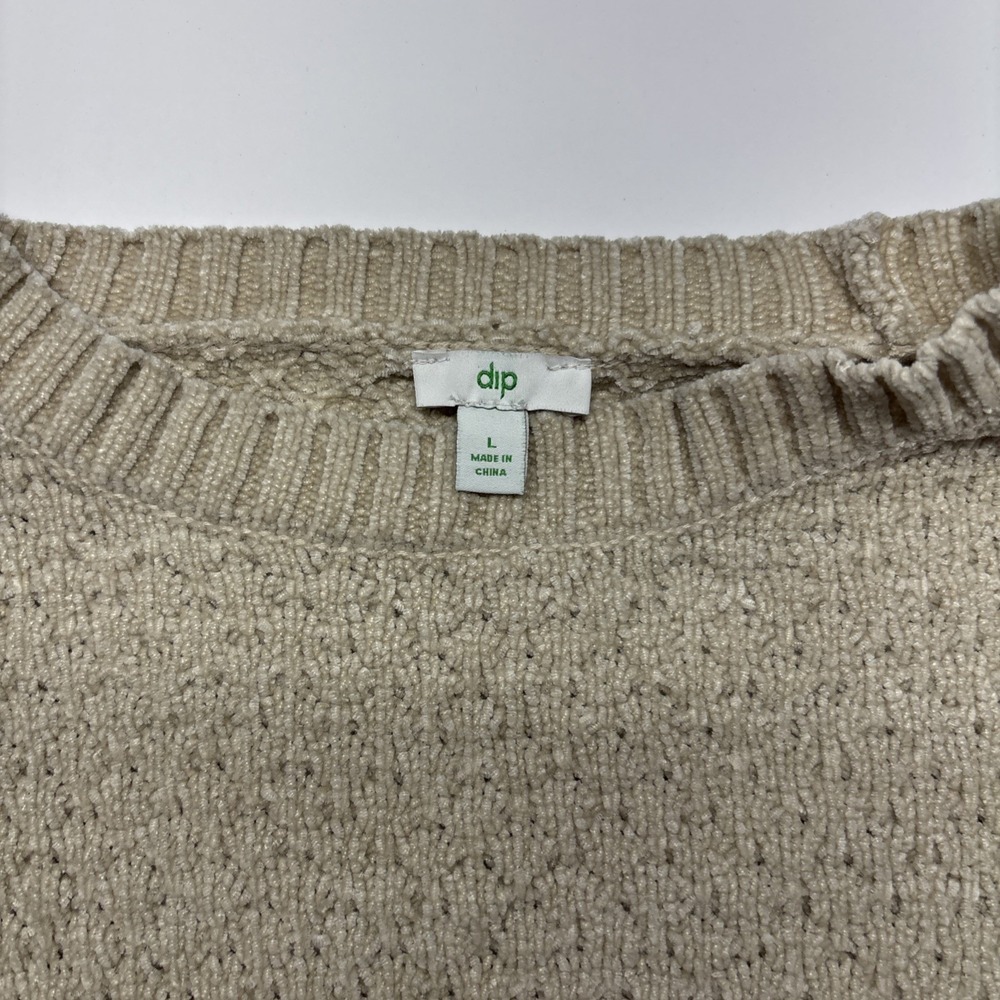 DIP Cream Knit Sweater Loose Weave Open Knit Crew Neck Long Sleeve Size L